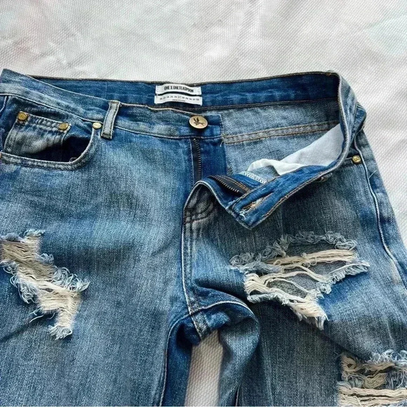One Teaspoon Light Wash Distressed Straight Leg Ankle Cotton Jeans Size … - Picture 8 of 14
